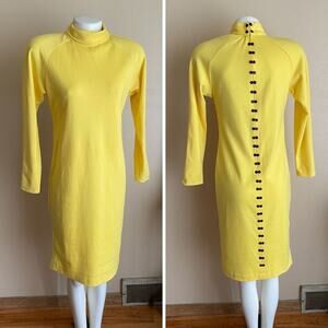 Vintage P.J.Klein Petites Size 6 Yellow Mod Dress Button Back Turtleneck